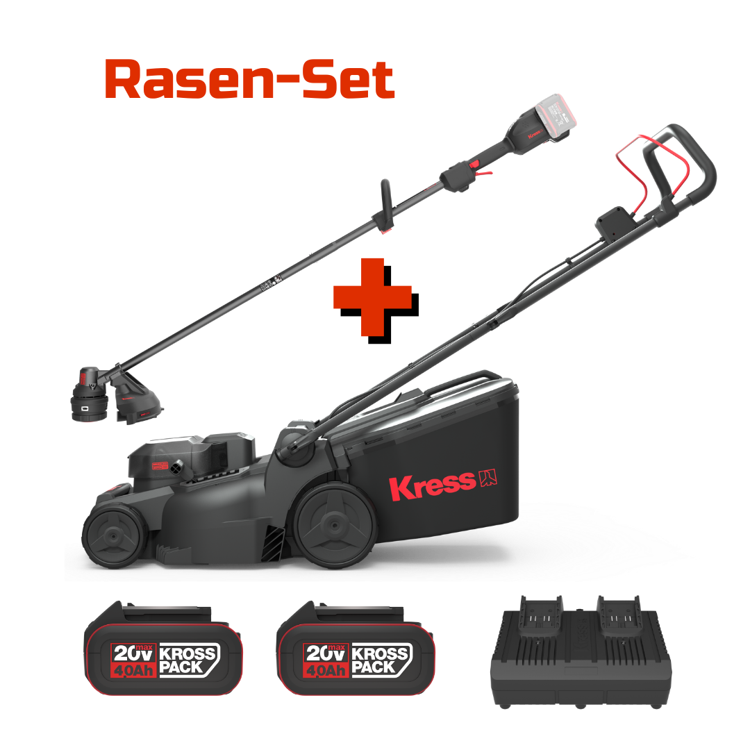 Rasen-Set mit Rasenmäher und Rasentrimmer